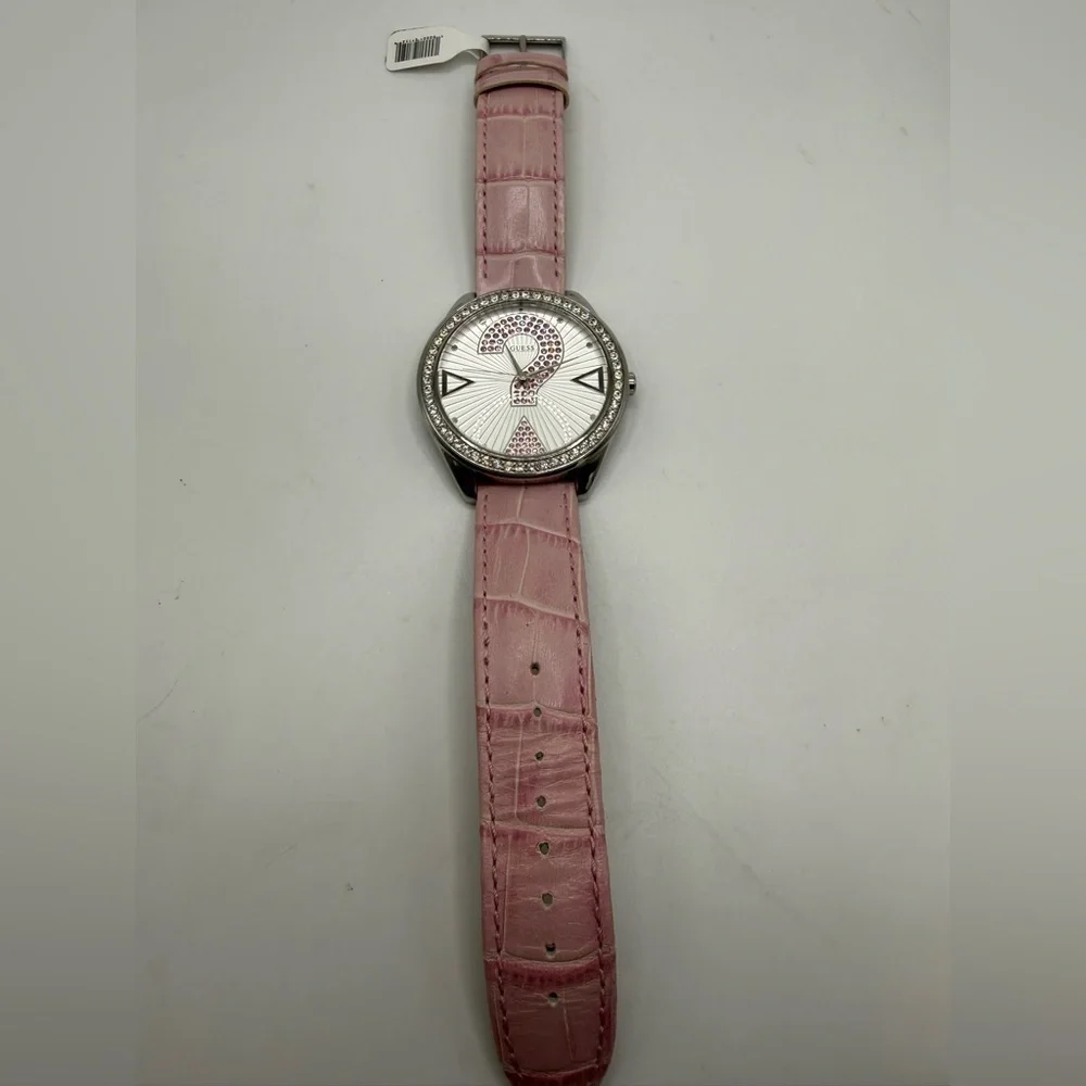 GUESS Women’s Pink Watch Crystal Dial Silicone Strap